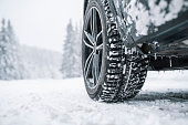 Close Up Of Car Tyre On Snowy Road