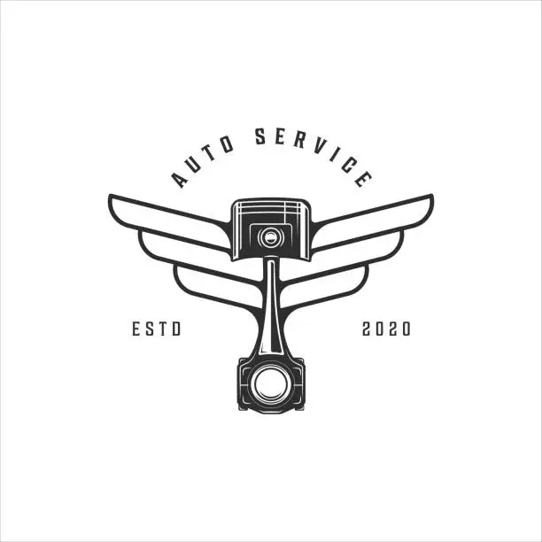 Vector illustration of mechanic or piston with wings  vintage vector illustration template icon graphic design. engineering service  for company or garage business concept emblem and label symbol