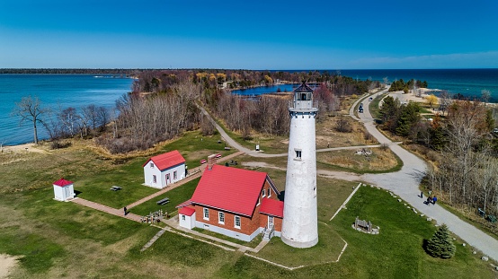 Tawas Point Lighthouse. I visited the lighthouse in April before it got to busy. I used the DJI Phantom 4 drone