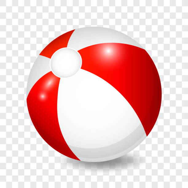 красно-белый пляжный мяч, векторная иллюстрация. - beach ball ball bouncing white background stock illustrations