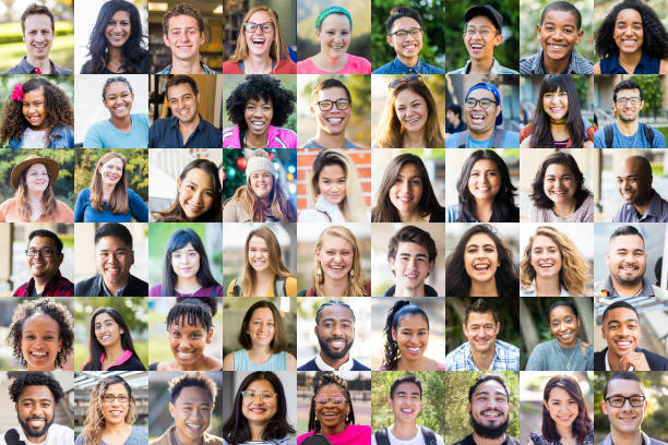 Portraits of Young Diverse People A diverse collection of 54 young folks from Millennials to Gen Z image montage stock pictures, royalty-free photos & images