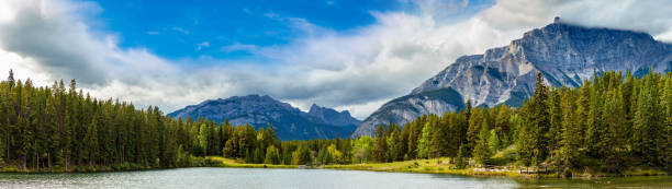 Johnson lake in Banff Panorama of Johnson lake in Banff National Park, Canada rocky mountains banff alberta mountain stock pictures, royalty-free photos & images