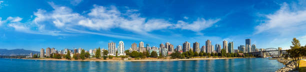 False creek in Vancouver, Canada Panorama of  Landscape of false creek in a sunny day in Vancouver, Canada false creek stock pictures, royalty-free photos & images