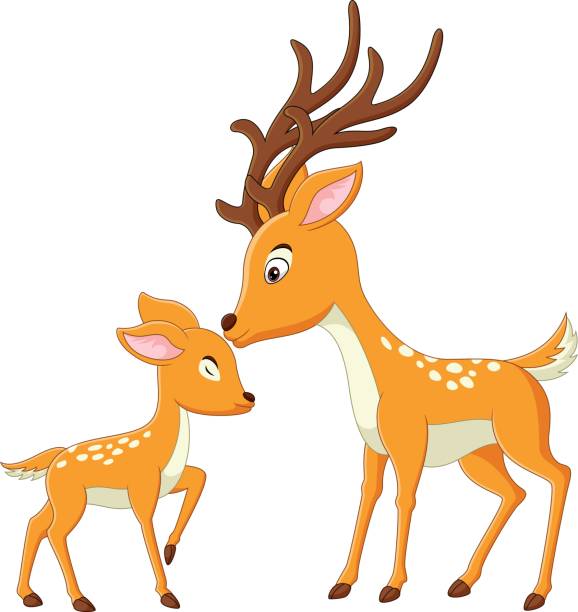 illustrations, cliparts, dessins animés et icônes de dessin animé mignon de mère de cerf avec son bébé cerf - 11827