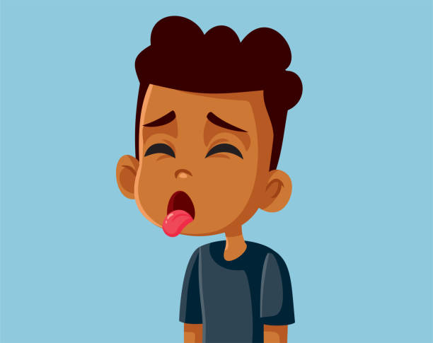 ilustrações, clipart, desenhos animados e ícones de menino infeliz fazendo yuck face vector desenho animado - yuck