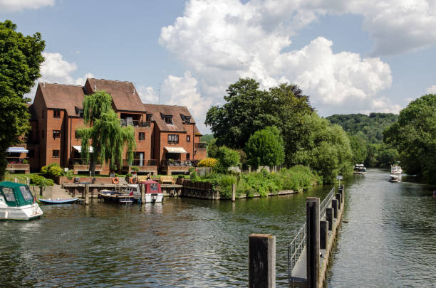 Apartments overlooking the River Thames at Marlow, Buckinghamshire stock photo