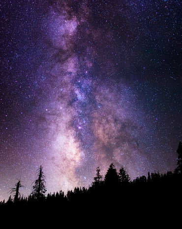 A panoramic image of the Milkyway Galaxy at Glacier Point in Yosemite National Park.