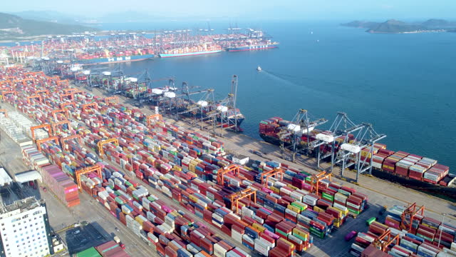 UAV aerial view the busy scene of Shenzhen Yantian Port International Container Terminal