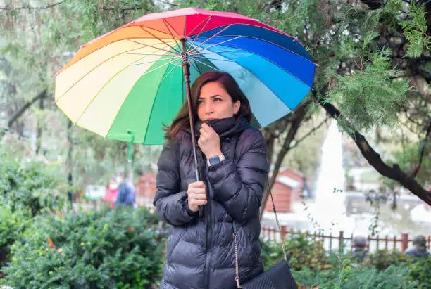 Photo of Woman Feeling Cold On Rainy Day