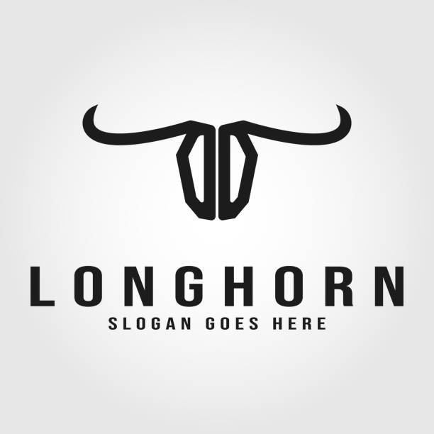 projekt ilustracji wektorowej ikony byka z długim rogiem - texas longhorn cattle bull horned cattle stock illustrations