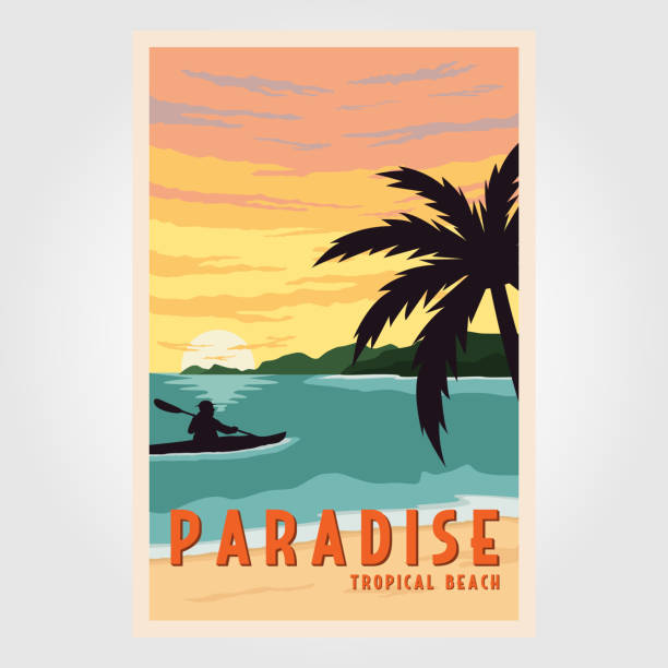 raj tropikalna plaża park narodowy vintage plakat ilustracja wektorowa, tropikalny ocean plakat tła projekt ilustracji - honolulu oahu vacations park stock illustrations