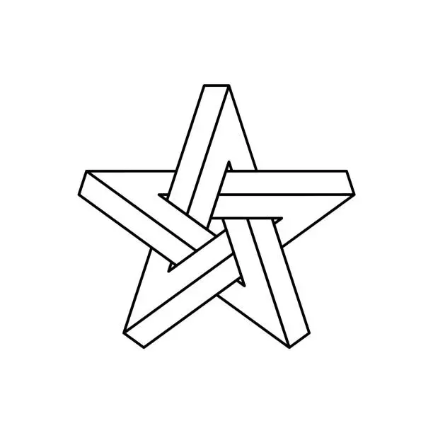 Vector illustration of Impossible star outline. Optical illusion geometric shape.