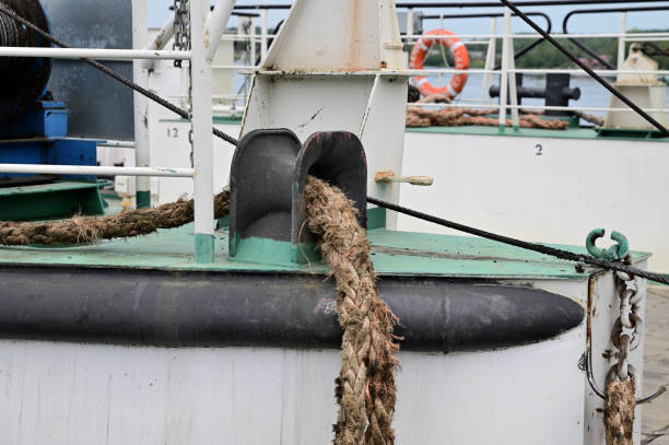 istock Thick mooring line on a car ferry 1361469040