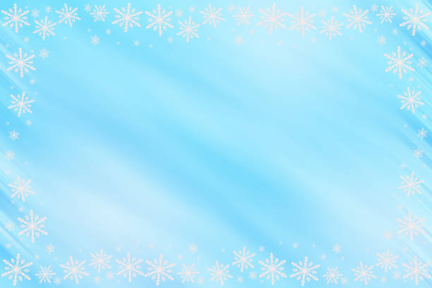 冬の青い飽和明るいグラデーション背景と、輪郭に沿って上、底、側面に斜め傾斜波と白い雪片。これは素晴らしいお祝い、招待状、クリスマス、新年のためのメッセージです。 - winter focus on foreground backgrounds white点のイラスト素材／クリップアート素材／マンガ素材／アイコン素材