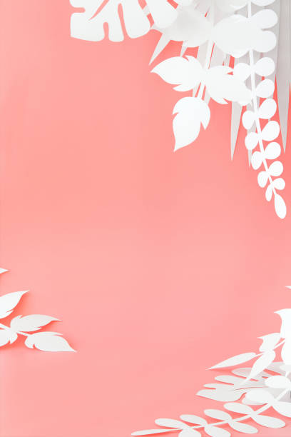 istock pink colored scene with paper cut jungle plants leaves 1361474911