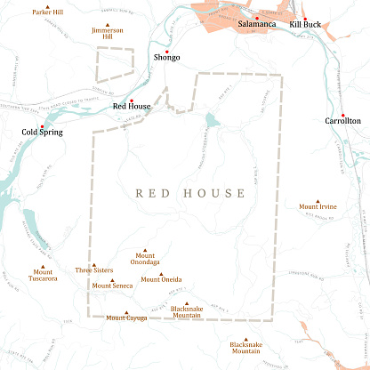 NY Cattaraugus Red House Vector Road Map. All source data is in the public domain. U.S. Census Bureau Census Tiger. Used Layers: areawater, linearwater, roads, rails, cousub, pointlm, uac10.