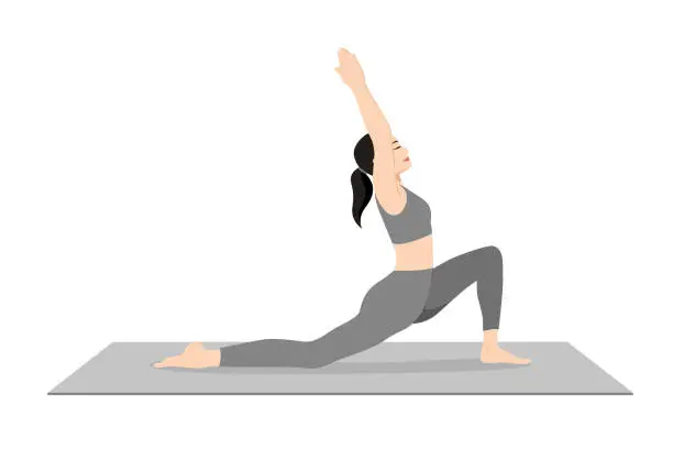 Vector illustration of Low Lunge Pose, Anjaneyasana, Crescent Low Lunge Pose, Crescent Moon Pose