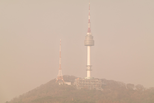 Namsan Seoul Tower, a landmark of Seoul, South Korea, was filmed being covered with contaminated yellow dust.