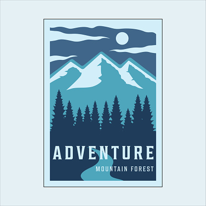 mountain and pines vintage minimalist poster vector illustration template design. adventure outdoor banner