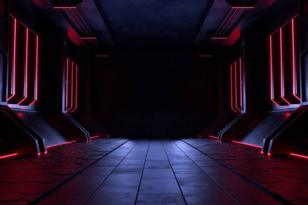 istock Empty dark room, Modern Futuristic Sci Fi Background. 1361484971