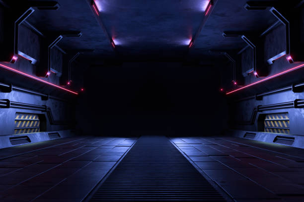 istock Empty dark room, Modern Futuristic Sci Fi Background. 3D illustration 1361485021