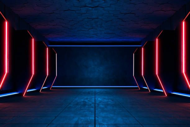 istock Empty dark room, Modern Futuristic Sci Fi Background. 1361487437