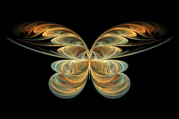 Fractal, a beautiful butterfly on a black background stock photo