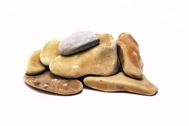 istock Sea pebbles, flat. Gray, brown, white. Isolated on a white background. 1361488211