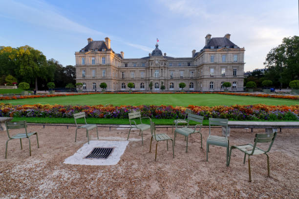 istock Public benches in the Luxembourg garden 1361488286