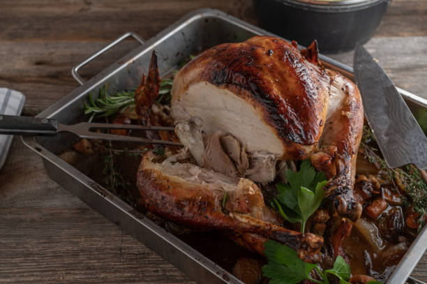 Whole roasted turkey stock photo