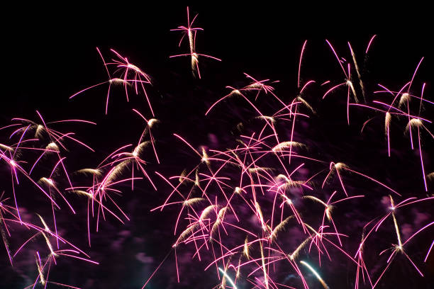 istock Beautiful fireworks in the dark evening sky. 1361491991