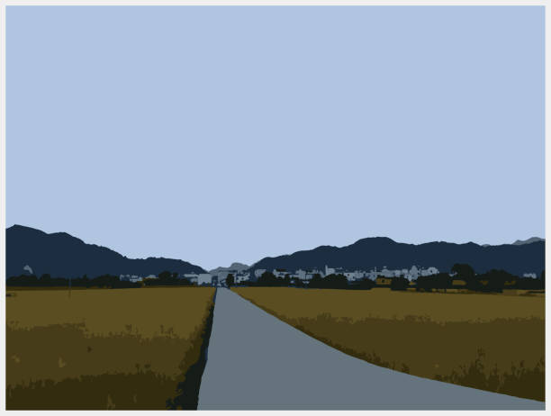 istock color woodcut style country landscape,mountain and field 1361492215