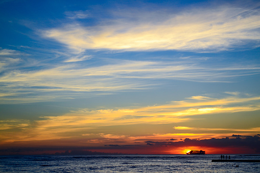 sunset over horizon at Waikiki beach hawaii