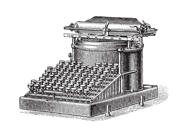 오래된 타자기 - 빈티지 새겨진 일러스트레이션 - typewriter typewriter keyboard retro revival old fashioned stock illustrations