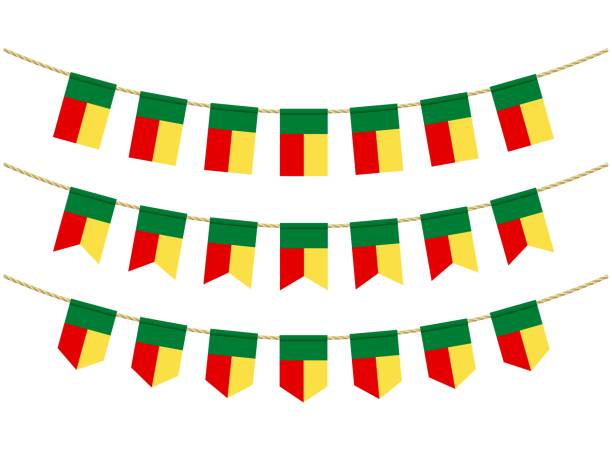 istock Benin flag on the ropes on white background. Set of Patriotic bunting flags. Bunting decoration of Benin flag 1361499353