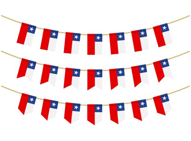 Chile flag on the ropes on white background. Set of Patriotic bunting flags. Bunting decoration of Chile flag Chile flag on the ropes on white background. Set of Patriotic bunting flags. Bunting decoration of Chile flag flag of chile stock illustrations