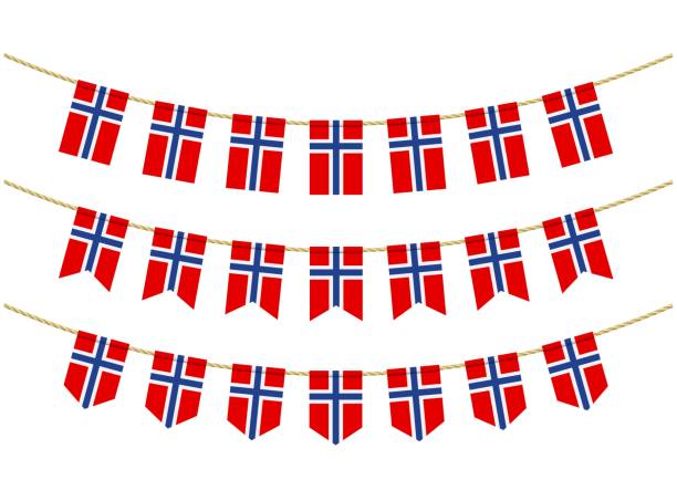 Norway flag on the ropes on white background. Set of Patriotic bunting flags. Bunting decoration of Norway flag Norway flag on the ropes on white background. Set of Patriotic bunting flags. Bunting decoration of Norway flag norwegian flag stock illustrations