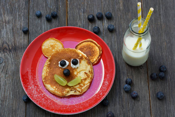 istock funny teddy bear pancake for kids on a red plate 1361501752