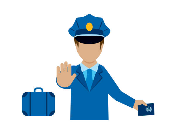illustrations, cliparts, dessins animés et icônes de douanier en uniforme avec un vecteur d’icône de passeport - airport security staff