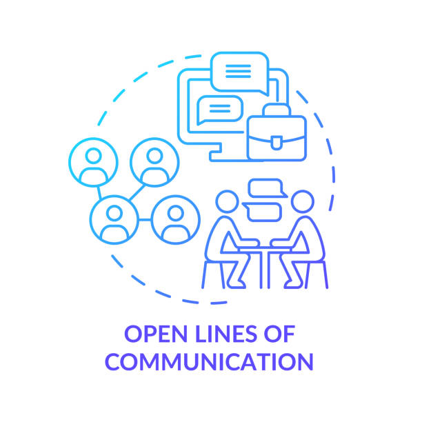 ilustrações, clipart, desenhos animados e ícones de linhas abertas de comunicação ícone conceito de gradiente azul - efficiency complexity cooperation gear