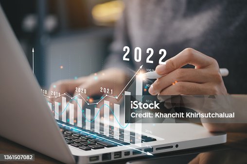 istock Businessman plan business growth and financial, increase of positive indicators in the year 2022 to increase business growth and an increase for growing up business "n 1361507082