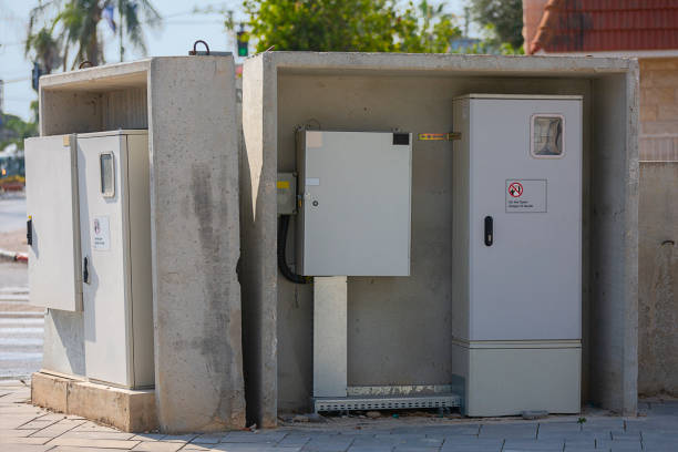 istock Isolated electric boxes in city 1361514269
