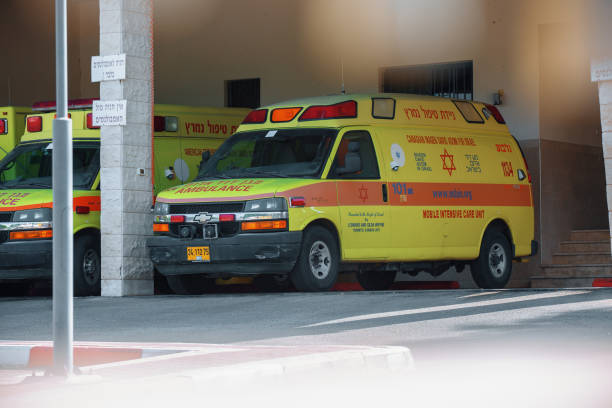 Magen David Adom Mobile Intensive Care Unit Israel, November 18th 2021, No People, Magen David Adom Mobile Intensive Care Unit on parking hospital ambulance in israel stock pictures, royalty-free photos & images
