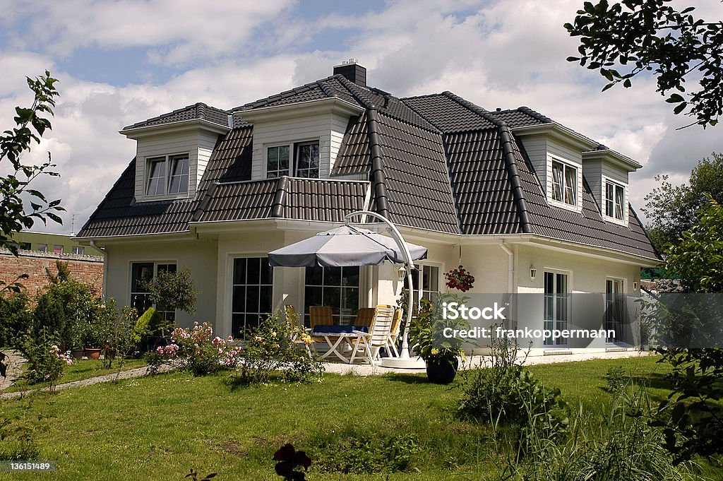 New House New house with garden Detached House Stock Photo