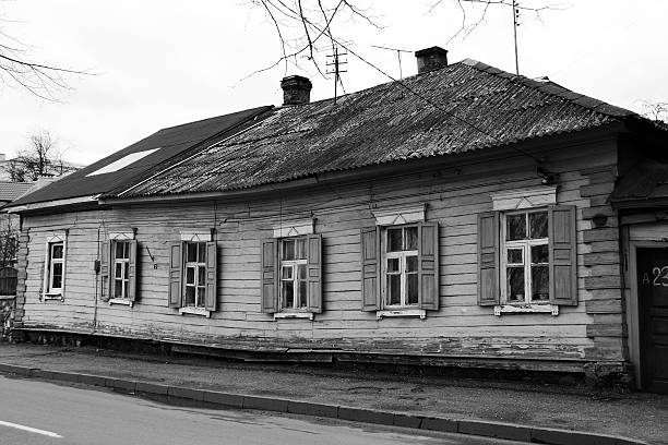 Provincial house in Polotsk, Belarus. Black and white