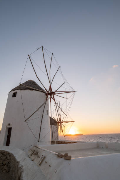 Shot at sunset, no people in low season. The greek Islands, Cyclades, Greece.