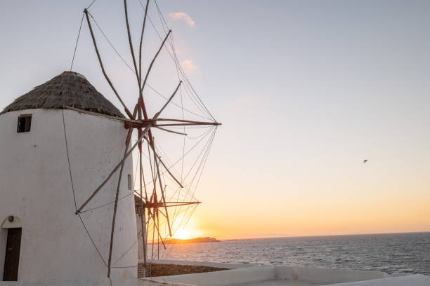 Shot at sunset, no people in low season. The greek Islands, Cyclades, Greece.