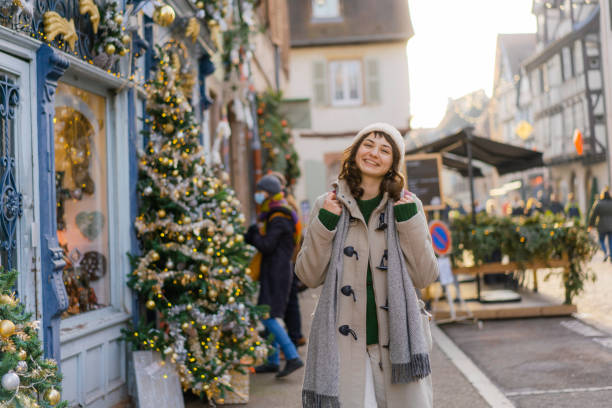 istock Woman walking in Colmar  on Christmas 1361516637