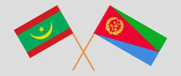 Vector illustration of Crossed flags of Mauritania and Eritrea. Official colors. Correct proportion