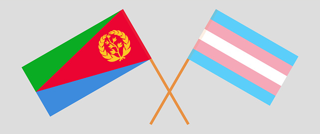 Crossed flags of Eritrea and transgender pride. Official colors. Correct proportion. Vector illustration